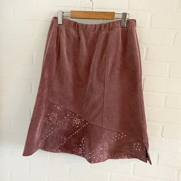 Vintage Y2K A-line Skirt Fairy Micro Corduroy Embroidered Sequin Asymmetrical 16 - Picture 2 of 15